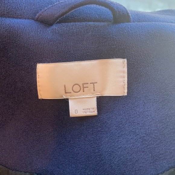 LOFT Navy Blue Faux Suede Microsuede Moto Jacket Women’s Size 0 XS Extra Small - Picture 8 of 10